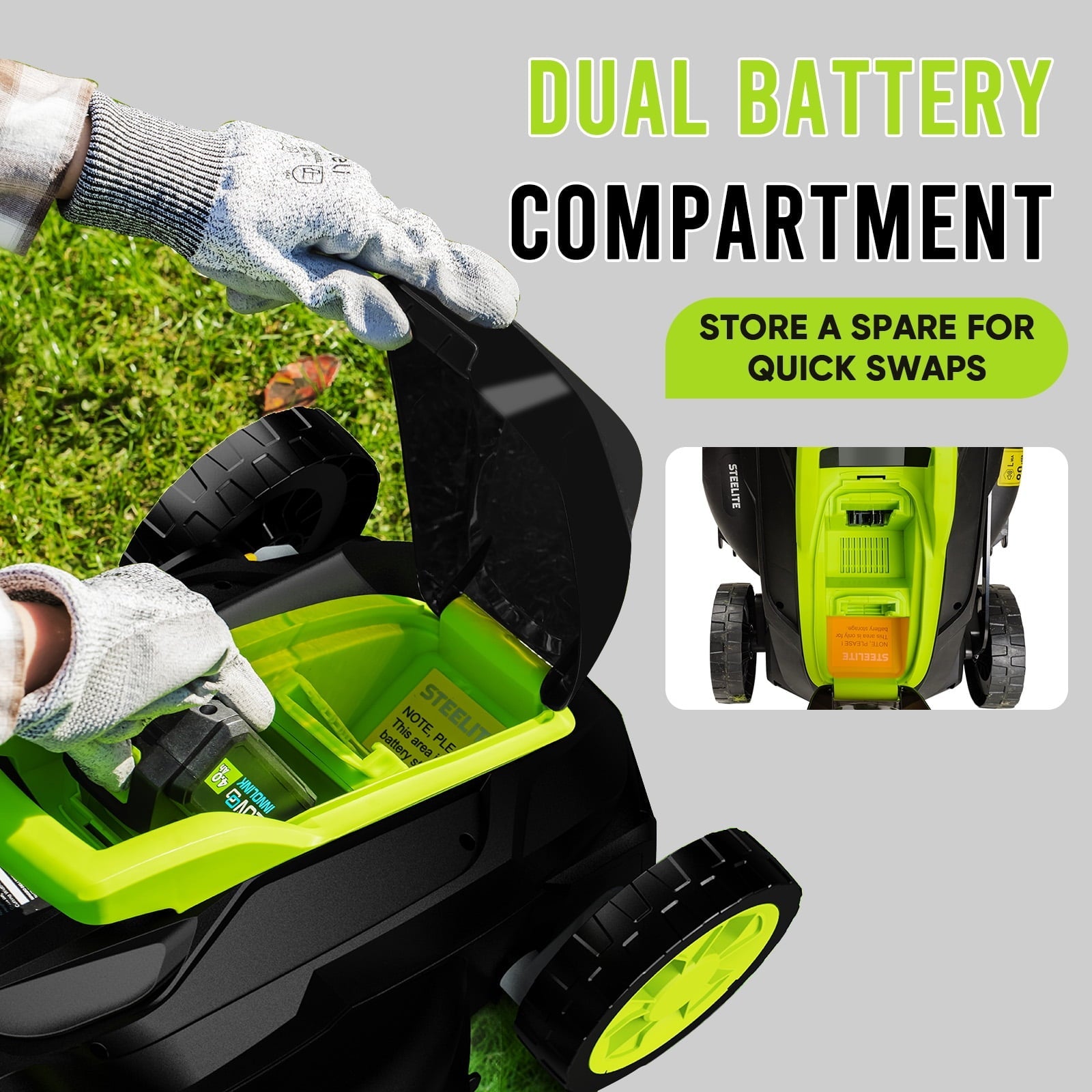 Steelite 13" 21V Cordless Brushless Lawn Mower with 4.0Ah Battery & Charger - Image 8