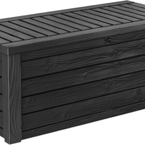 Keter Westwood 150-Gallon Resin Outdoor Storage Box | Weather-Resistant Deck Bin for Patio Cushions, Garden Tools & Pool Accessories – Dark Grey