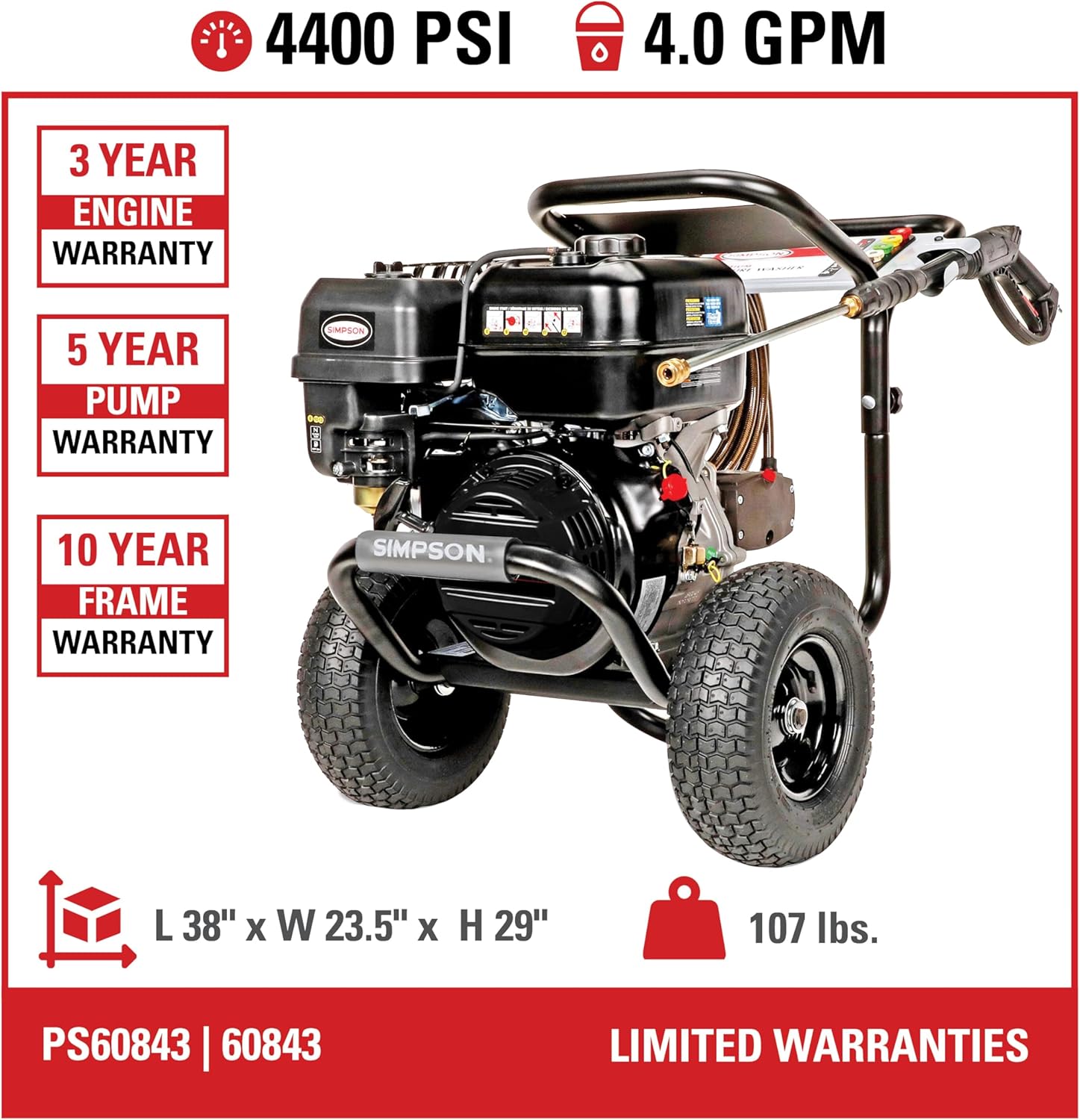 Simpson PowerShot PS60843 – 4400 PSI 4.0 GPM Commercial Gas Pressure Washer with 50 ft Hose | Cold Water, 49-State Compliant - Image 5