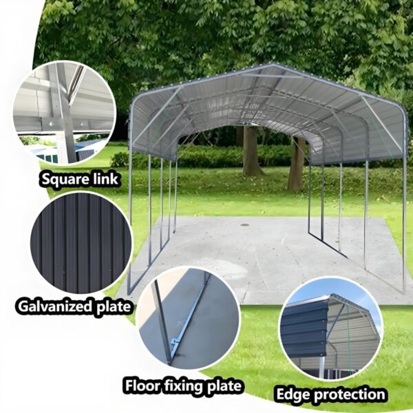 11x19FT Heavy Duty Metal Carport | Galvanized Outdoor Shelter for Cars, Boats & Parties - Image 2