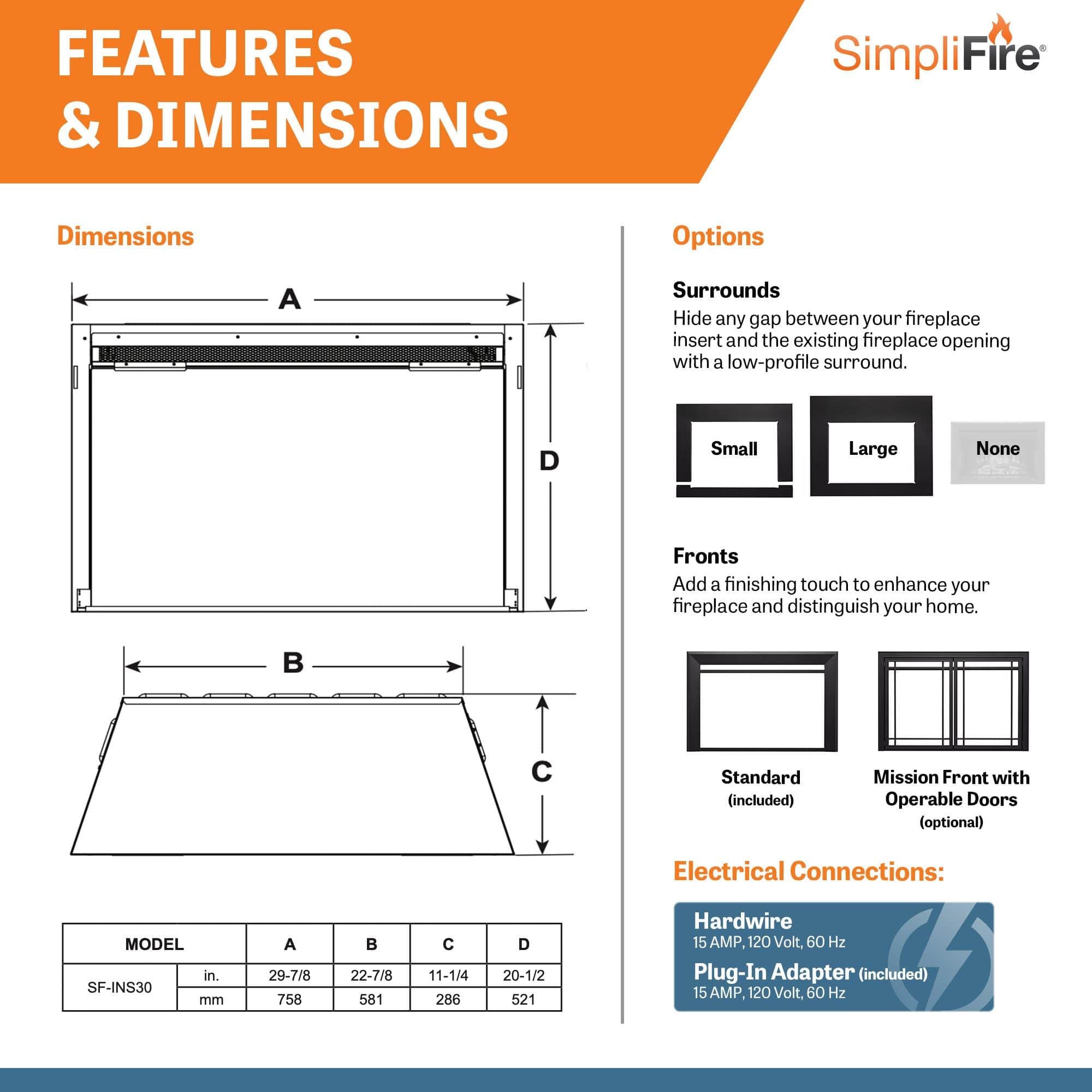 SimpliFire 30-In Electric Fireplace Insert with LED Flame and Multi-Color Ember Bed - Image 6