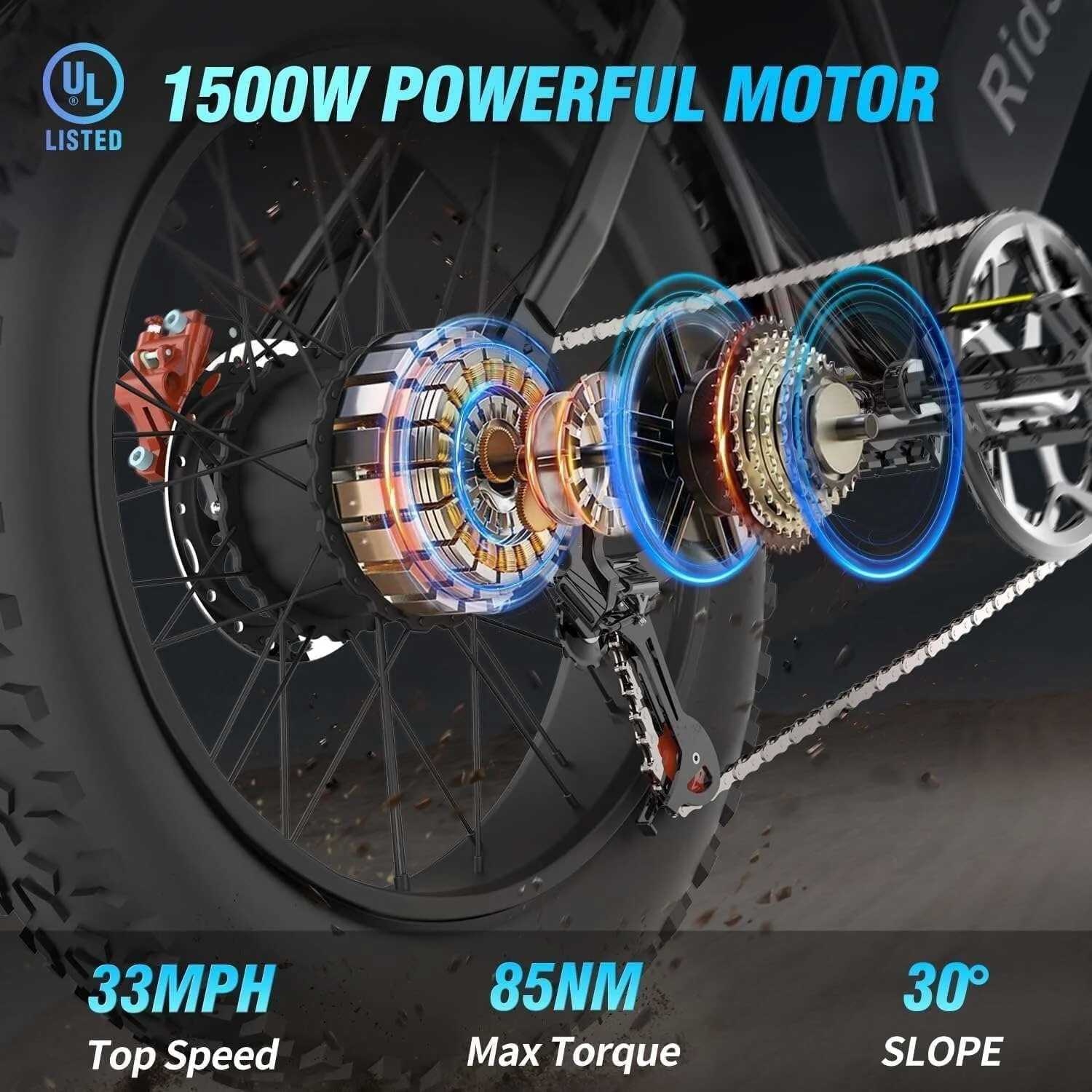 Ridstar Electric Bike for Adults 1500w 33mph,48v 20ah Electric Bicycle,20″ Fat Tire,7-Speed Mountain Bike Ul2849 (Copy) - Image 2