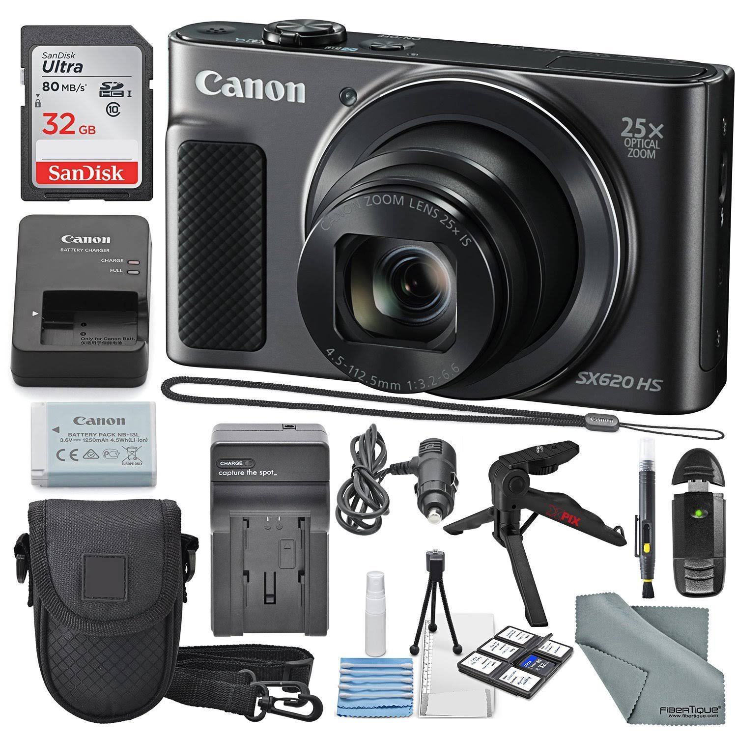 Canon PowerShot SX620 HS Digital Camera Along with 32GB, Deluxe Accessory Bundle and Cleaning Kit, Black - Image 2